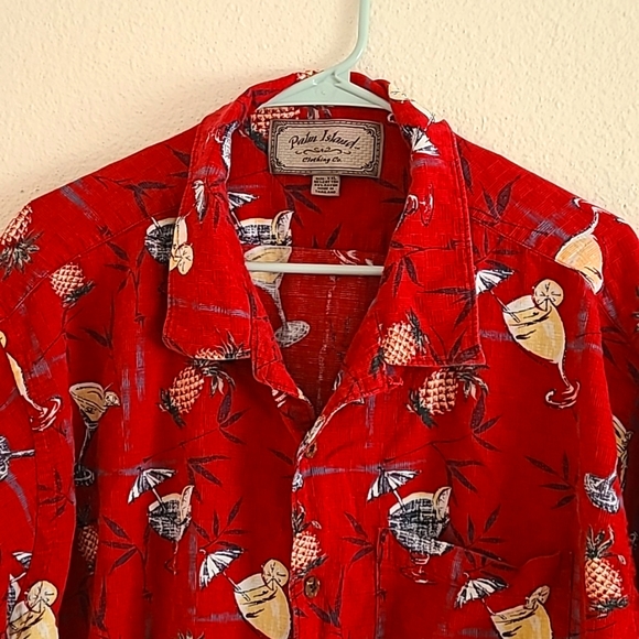 Palm Island Hawaiian Shirt Tropical Cocktail Cruise Resort Shirt Men's XXL Red - Picture 1 of 6